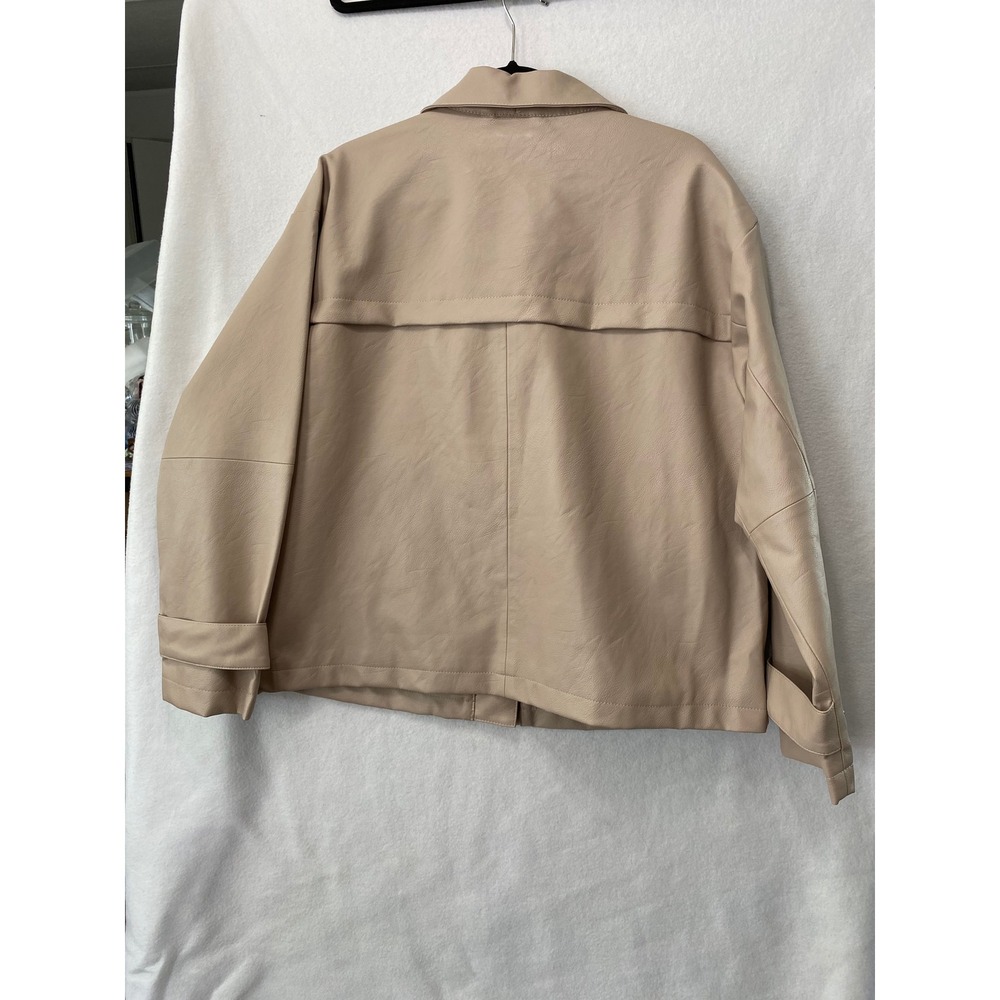 Liz Claiborne Faux Leather Jacket Women XL Tan Beige Zip Front Utility Coat - Picture 4 of 15